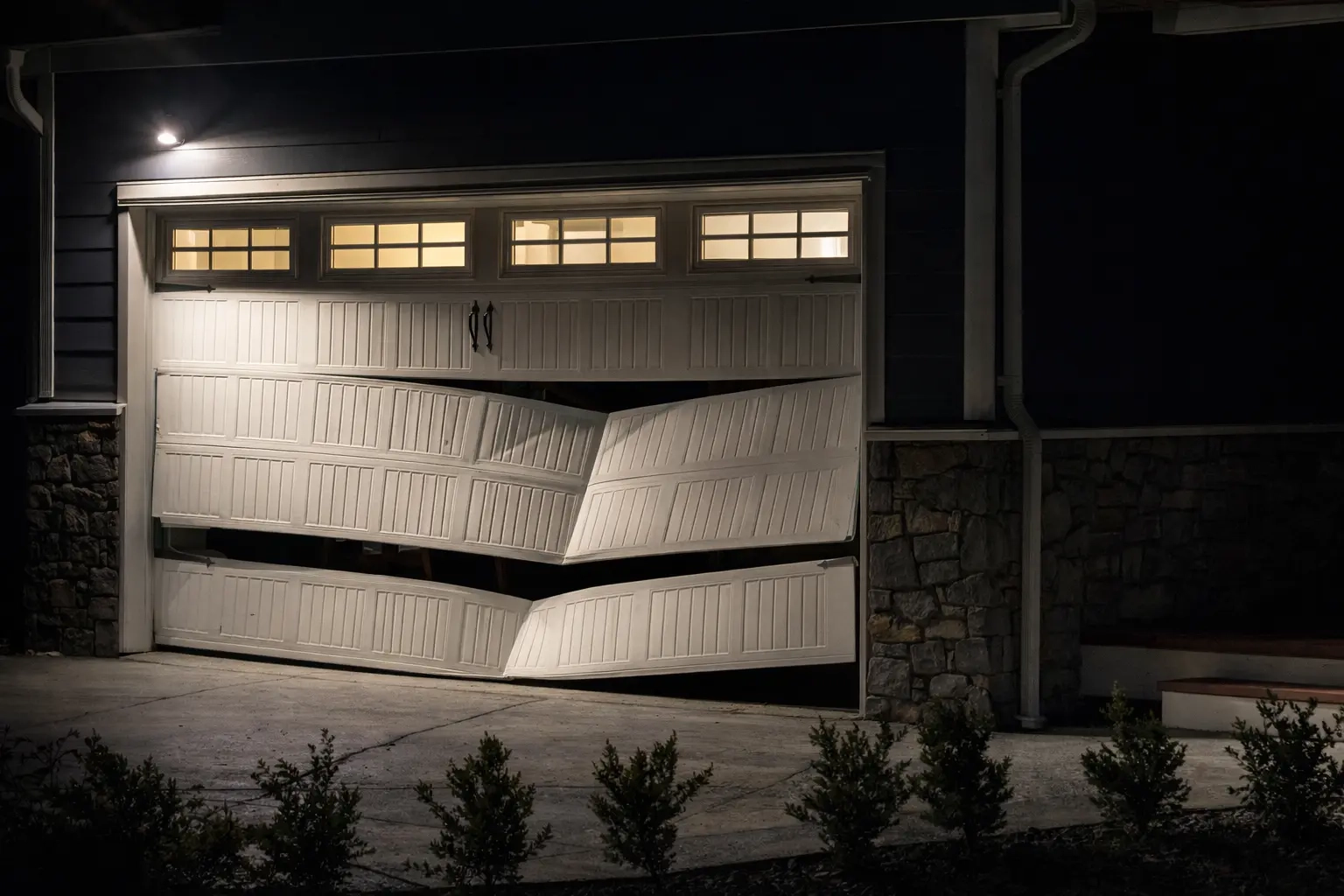 Garage door emergency repair service at night in Tallahassee