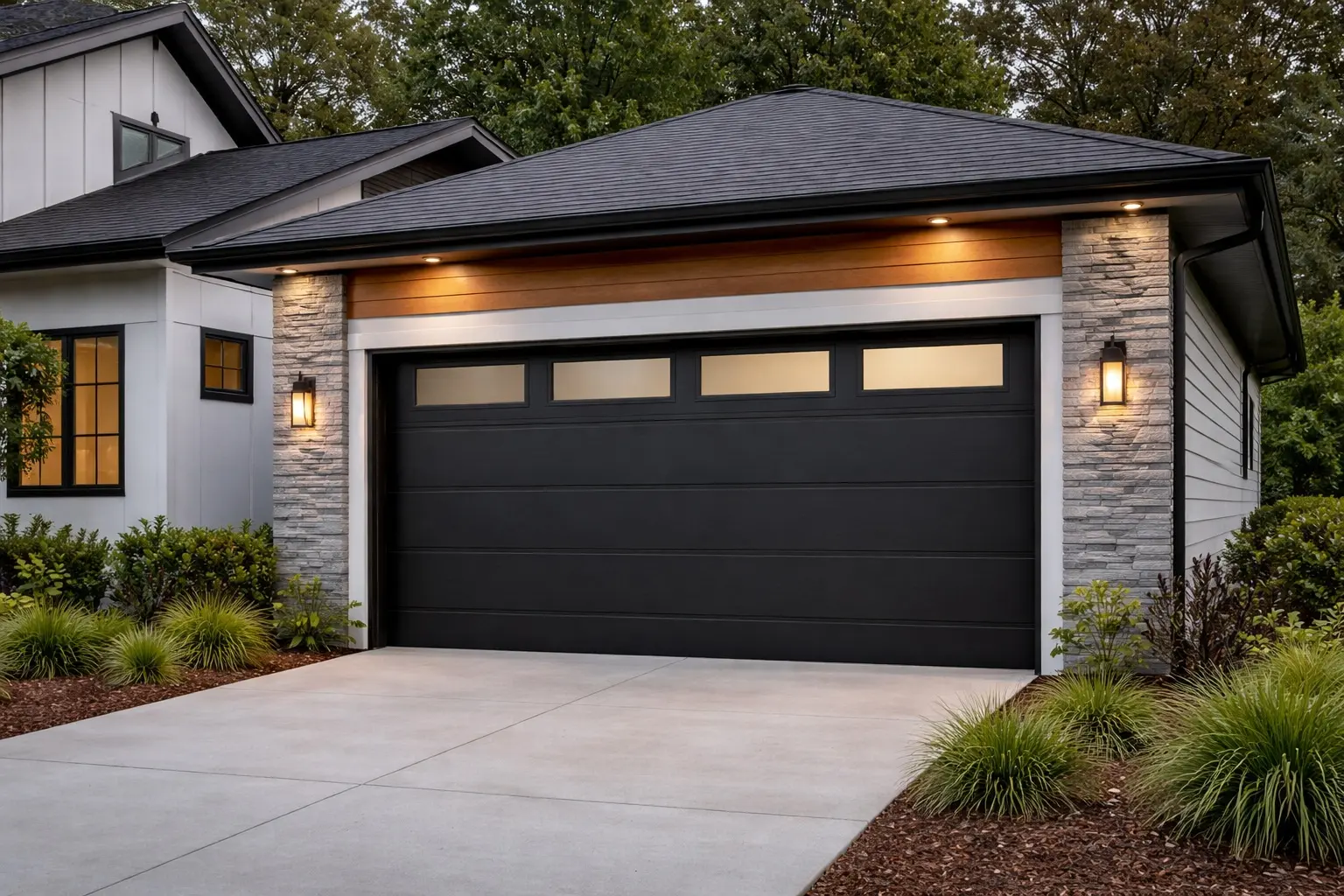 Modern residential garage door installed on home in Tallahassee