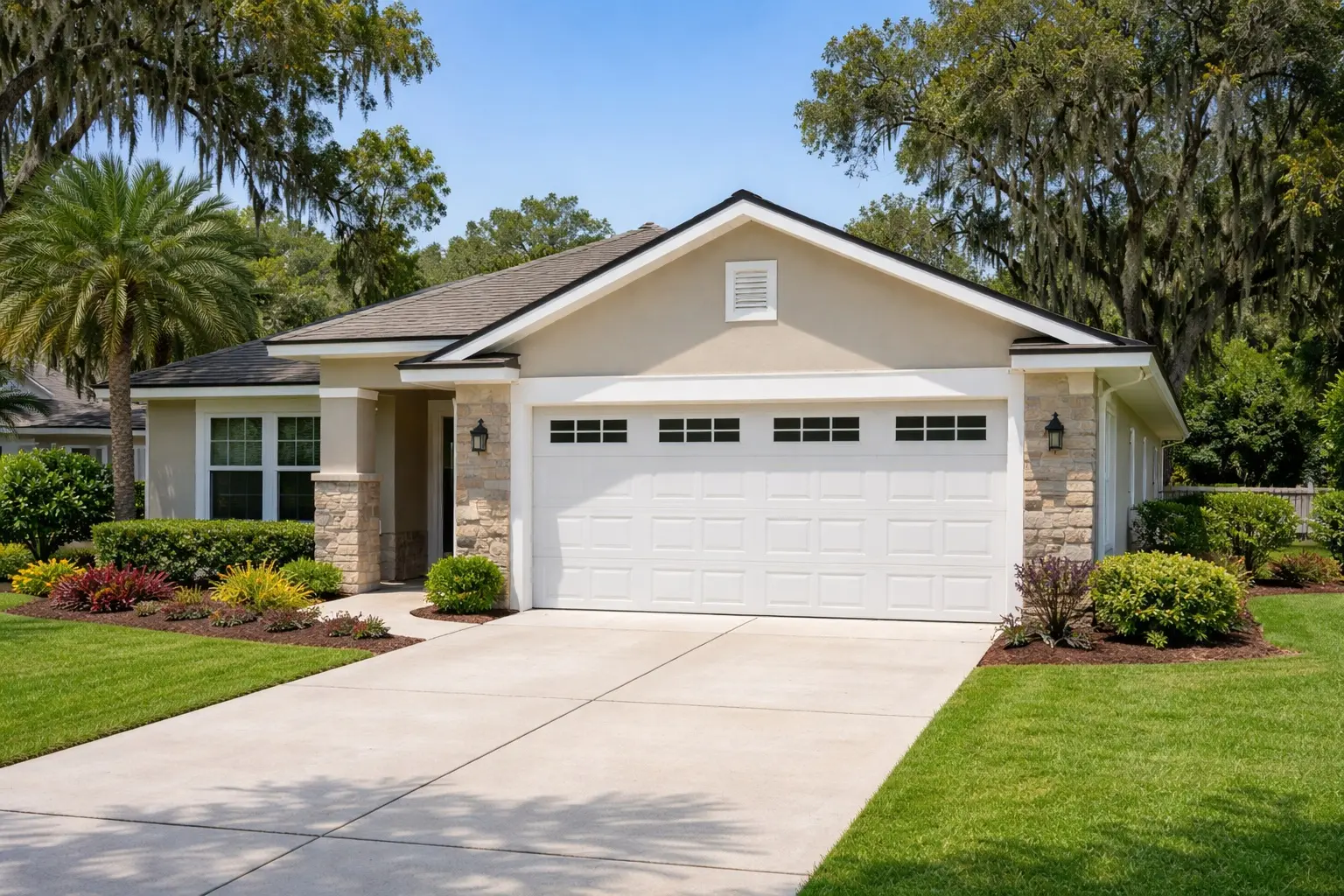 Residential garage door on suburban home in Tallahassee Florida