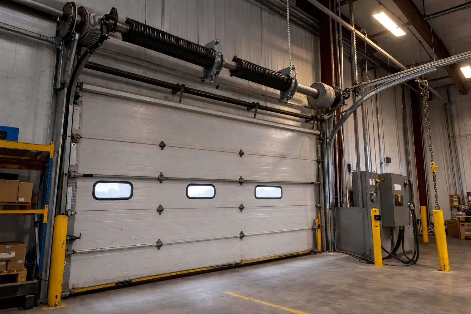 Large commercial overhead garage door at warehouse facility in Tallahassee