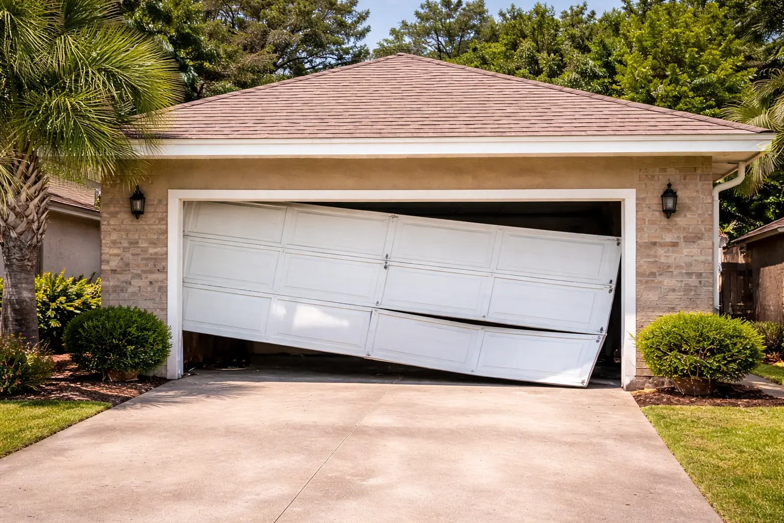 Garage door stuck halfway needing emergency repair in Tallahassee
